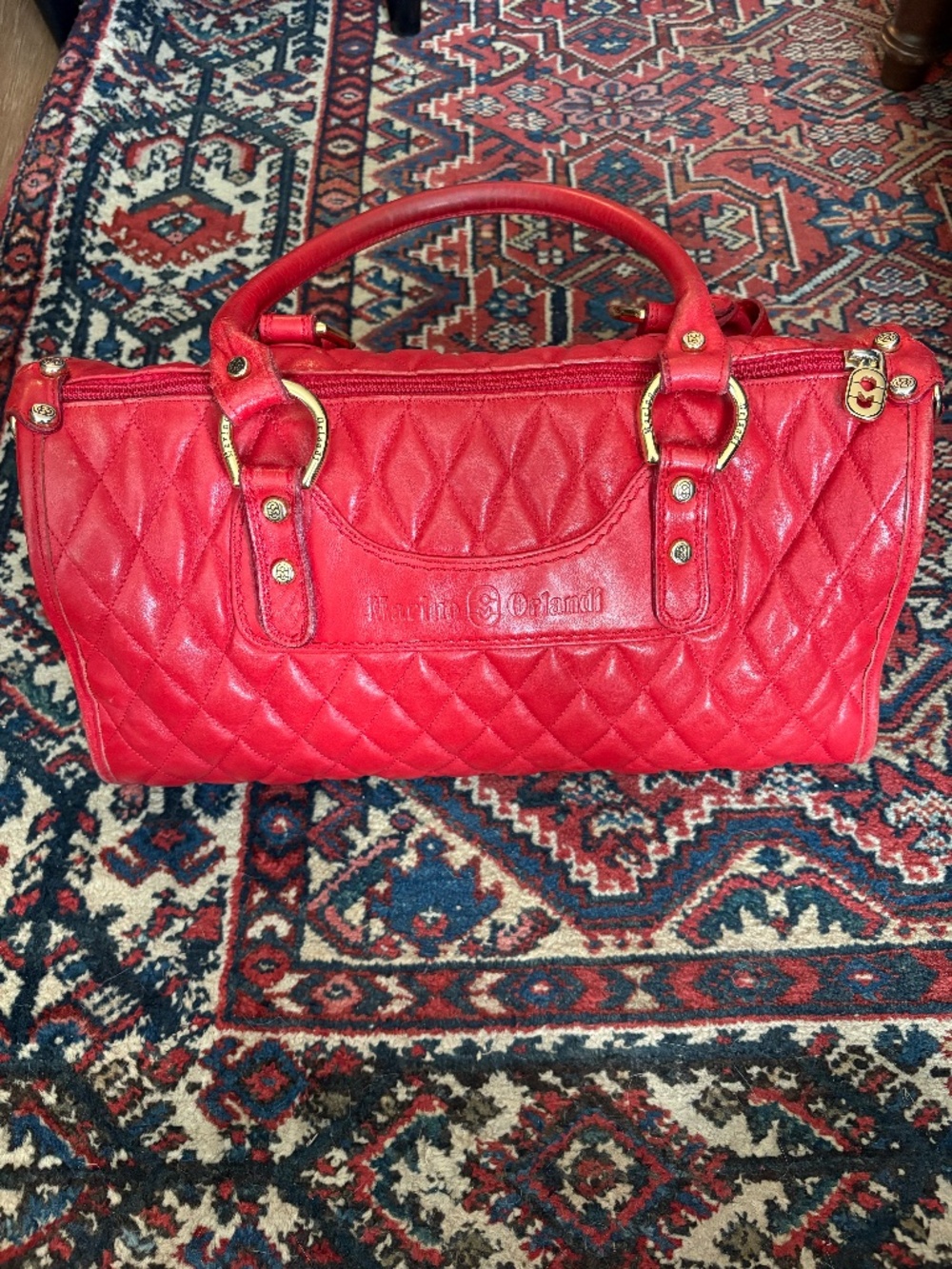 Vintage Marino Orlandi Red Italian Leather Quilted Tote